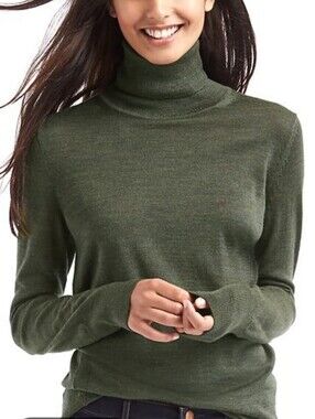 GAP Merino Wool Turtleneck Sweater In Army Jacket Green XL Tall